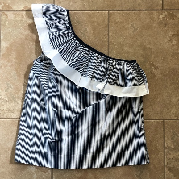 J. Crew Tops - J. Crew One-Shoulder Ruffle Striped Top NWT